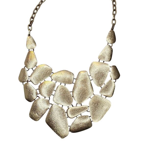 Geometric Statement Bib Necklace Bold Runway Style Textured Goldtone Lydell NYC - Picture 1 of 8